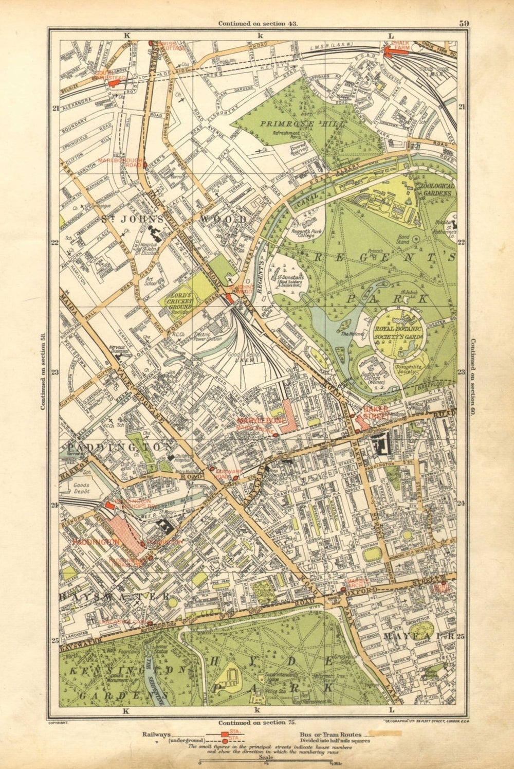LONDON.Paddington,St John's Wood,Marylebone,Chalk Farm,Swiss Cottage 1928 map