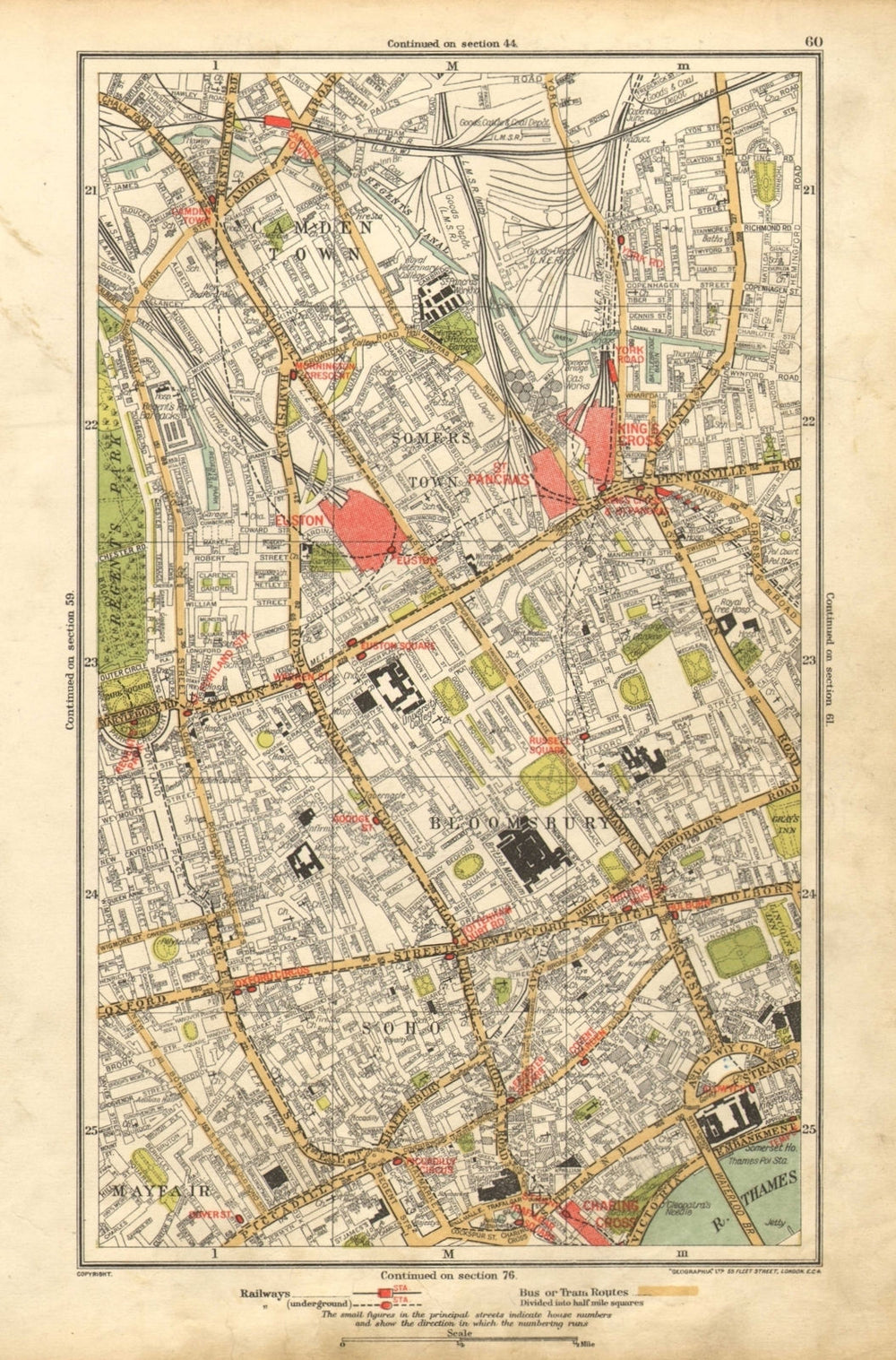 WEST END. Marylebone,Camden,Mayfair,Soho,Bloomsburym,Covent Garden 1928 map
