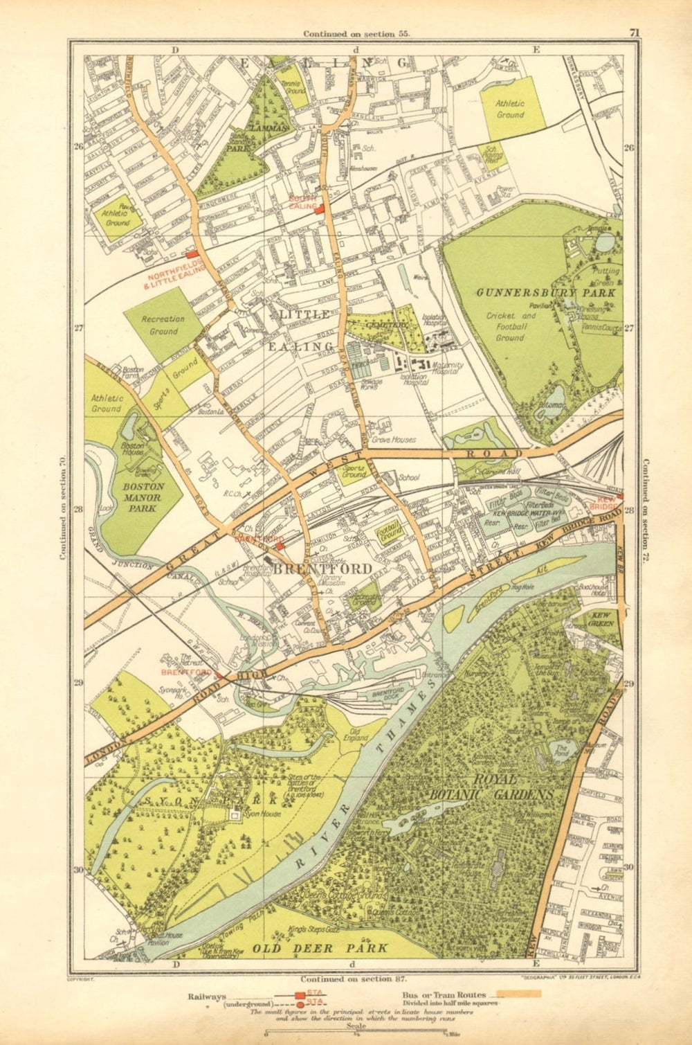 LONDON. Brentford,Little Ealing,Northfields,Kew Bridge,South Ealing 1928 map
