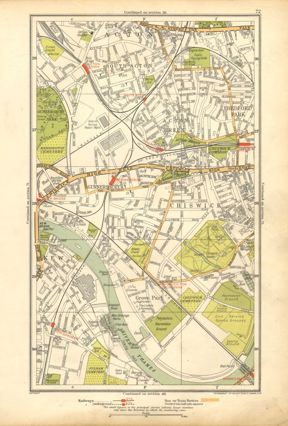 CHISWICK. Acton Green, Grove Park, Bedford Park, Kew, Gunnersbury 1928 old map