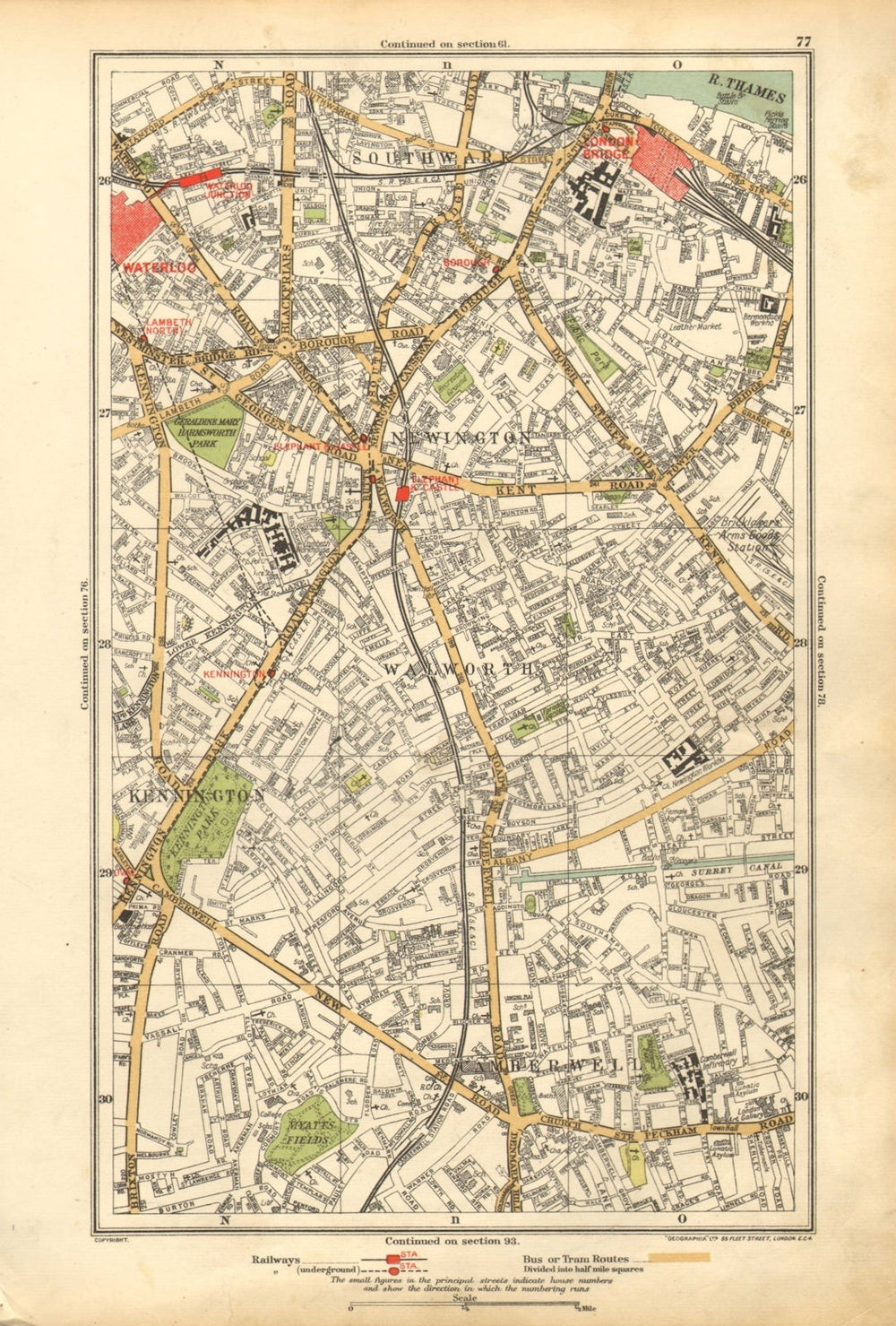 SOUTHWARK. Camberwell, Bermondsey, Lambeth, Kennington, Newington 1928 old map
