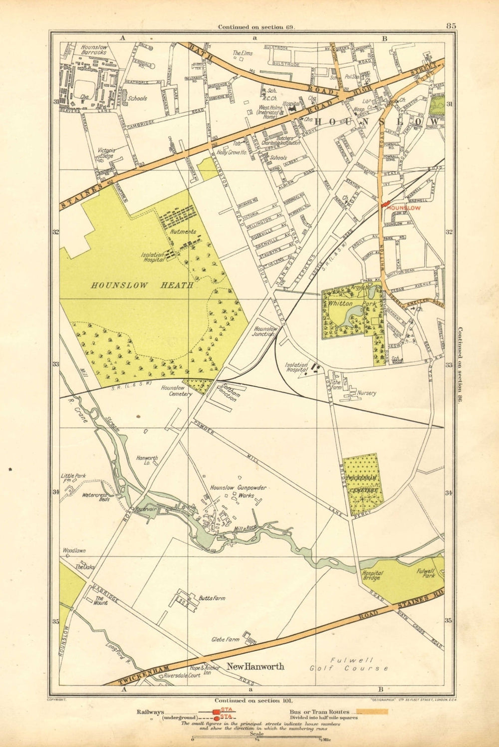 LONDON. Hounslow, Hounslow Heath, Whitton Park, New Hanworth 1928 old map