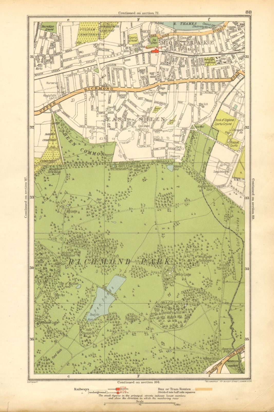 LONDON. Richmond Park, East Sheen, Mortlake, North Sheen, Roehampton ...