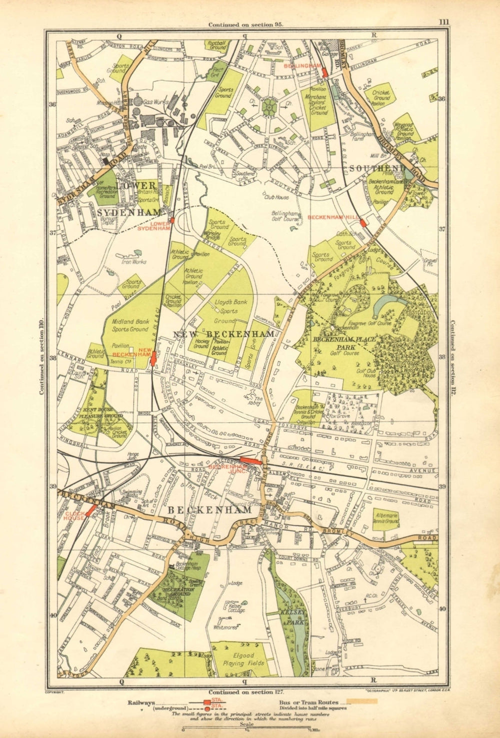 BECKENHAM. Bellingham, Lower Sydenham, Southend, Clock House 1928 old map