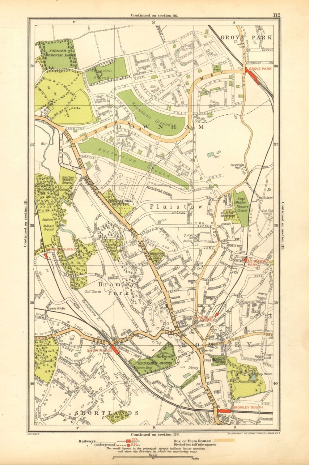 BROMLEY. Downham, Grove Park, Plaistow, Shortlands, Ravensbourne 1928 old map
