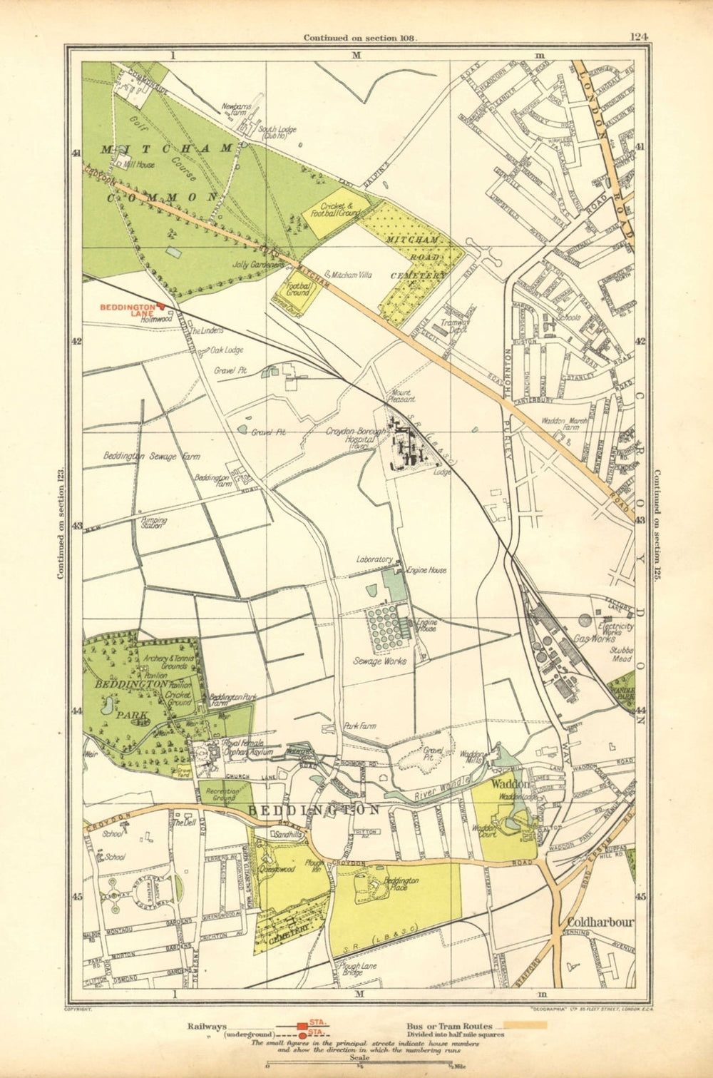 SURREY. Beddington Lane, Coldharbour, Sandhills, Waddon, Ampere Way 1928 map
