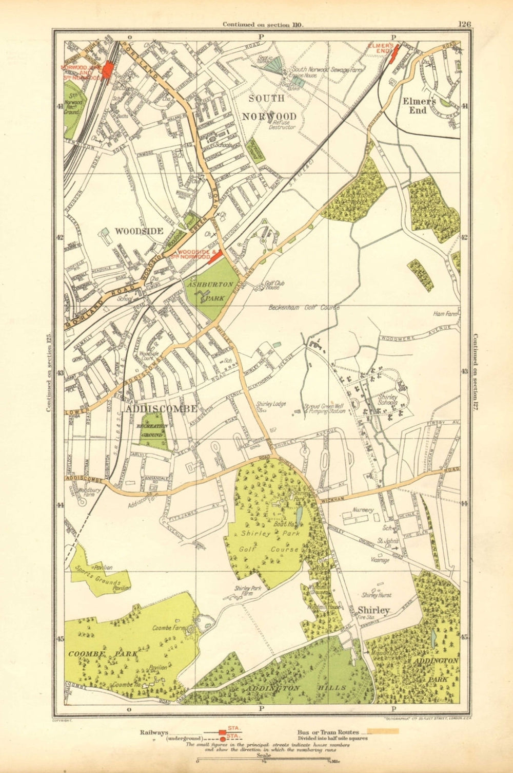 CROYDON.Addiscombe,South Norwood/Junction,Woodside,Shirley,Elmers End 1928 map