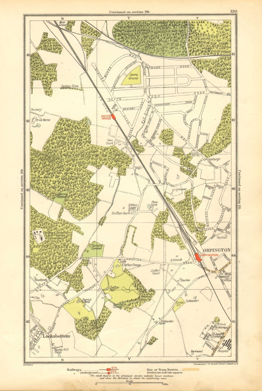 PETT'S WOOD. Orpington, Locksbottom, Crofton, Southborough 1928 old map