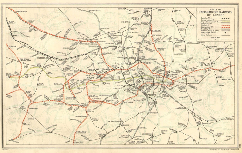 LONDON. Vintage Underground / Tube map 1928 old vintage plan chart