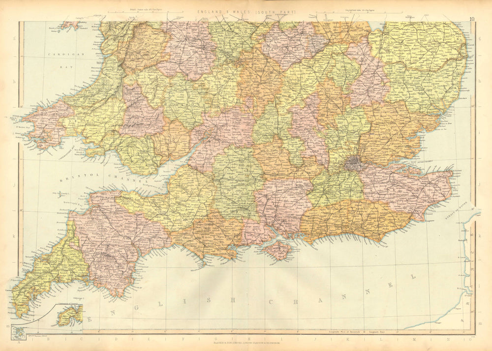 ENGLAND & WALES. South. Showing railways & counties. BLACKIE 1893 old map