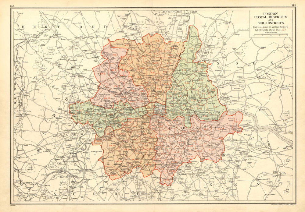 LONDON. Postal Districts and Sub-Districts 1928 old vintage map plan chart