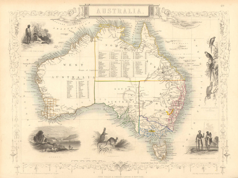 AUSTRALIA. no Queensland (est 1859). Showing Goldfields. TALLIS/RAPKIN 1851 map