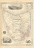 VAN DIEMEN'S ISLAND OR TASMANIA. Shows extinct Thylacine.TALLIS/RAPKIN 1851 map
