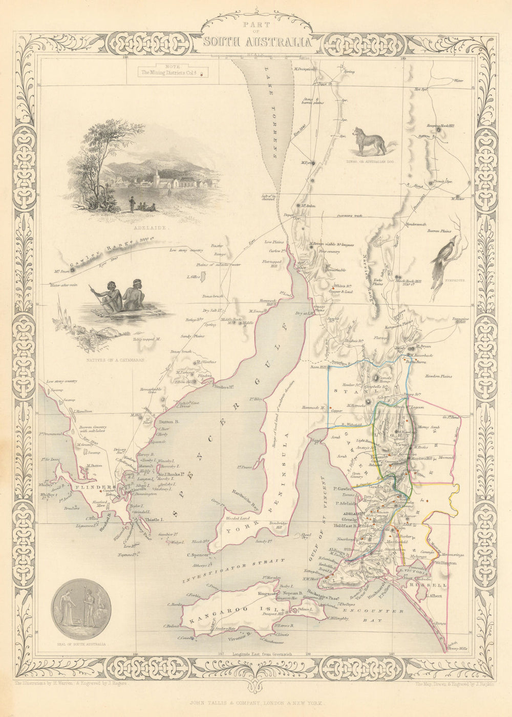 PART OF SOUTH AUSTRALIA'. Shows mining districts.  TALLIS/RAPKIN 1851 old map
