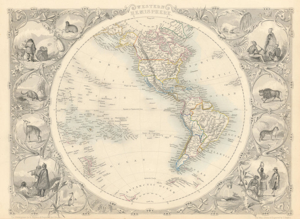 WESTERN HEMISPHERE. Shows Russian America, Gran Colombia.TALLIS/RAPKIN 1851 map