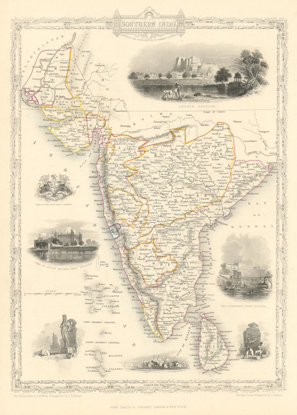 SOUTHERN INDIA. Amber Fort, Jaipur & Gol Gumbaz, Bijapur.TALLIS/RAPKIN 1851 map