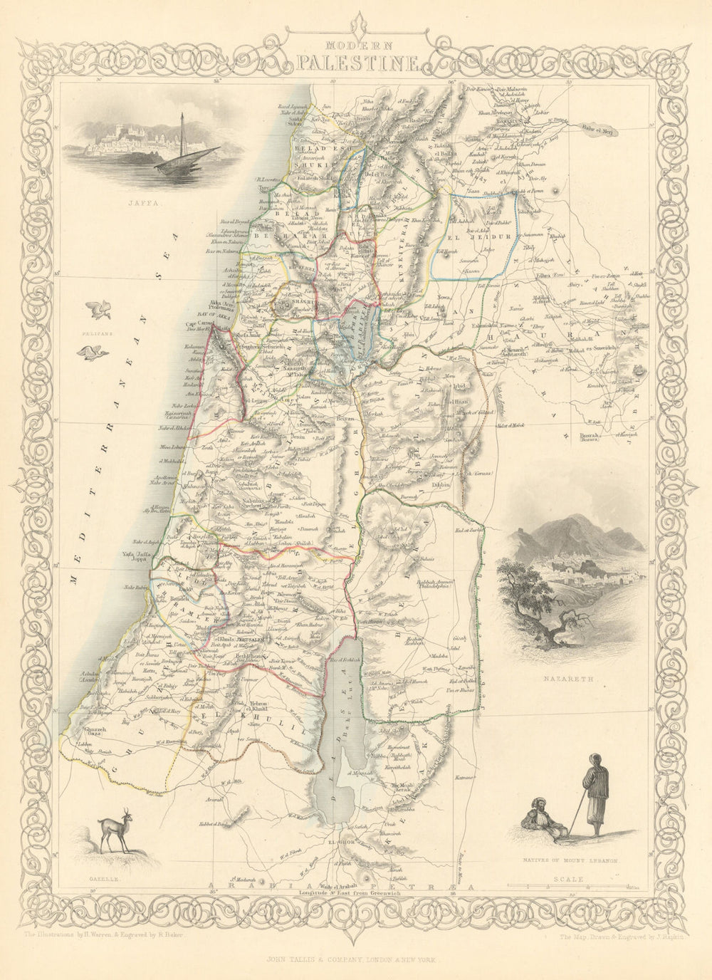 PALESTINE. Jaffa/Tel Aviv Nazareth views.Jordan Lebanon.TALLIS/RAPKIN 1851 map