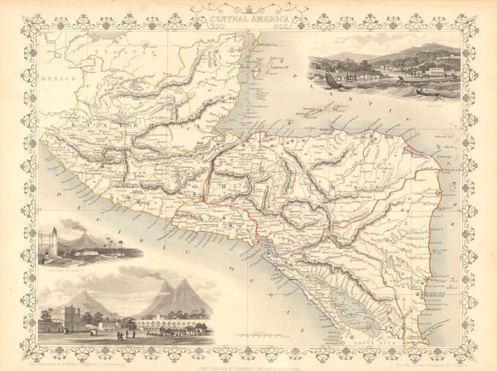 CENTRAL AMERICA. 'Mosquito Territory' Guatemala Belize. TALLIS/RAPKIN 1851 map