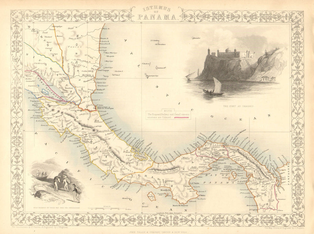 PANAMA ISTHMUS. 5 proposed canal/RR routes. Nicaragua &c.TALLIS/RAPKIN 1851 map