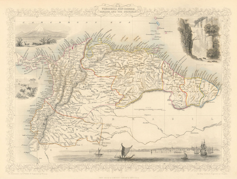 VENEZUELA, NEW GRANADA, EQUADOR & THE GUYANAS'. Ecuador.TALLIS/RAPKIN 1851 map