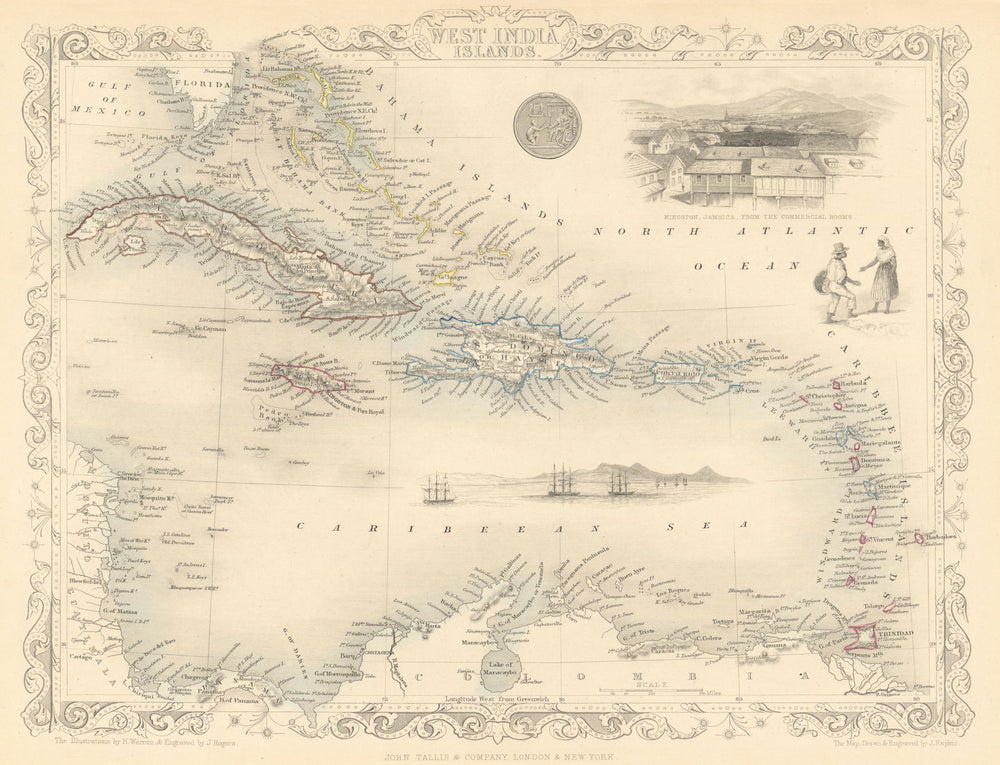 WEST INDIA ISLANDS'. Caribbean Indies Antilles Bahamas. TALLIS/RAPKIN 1851 map