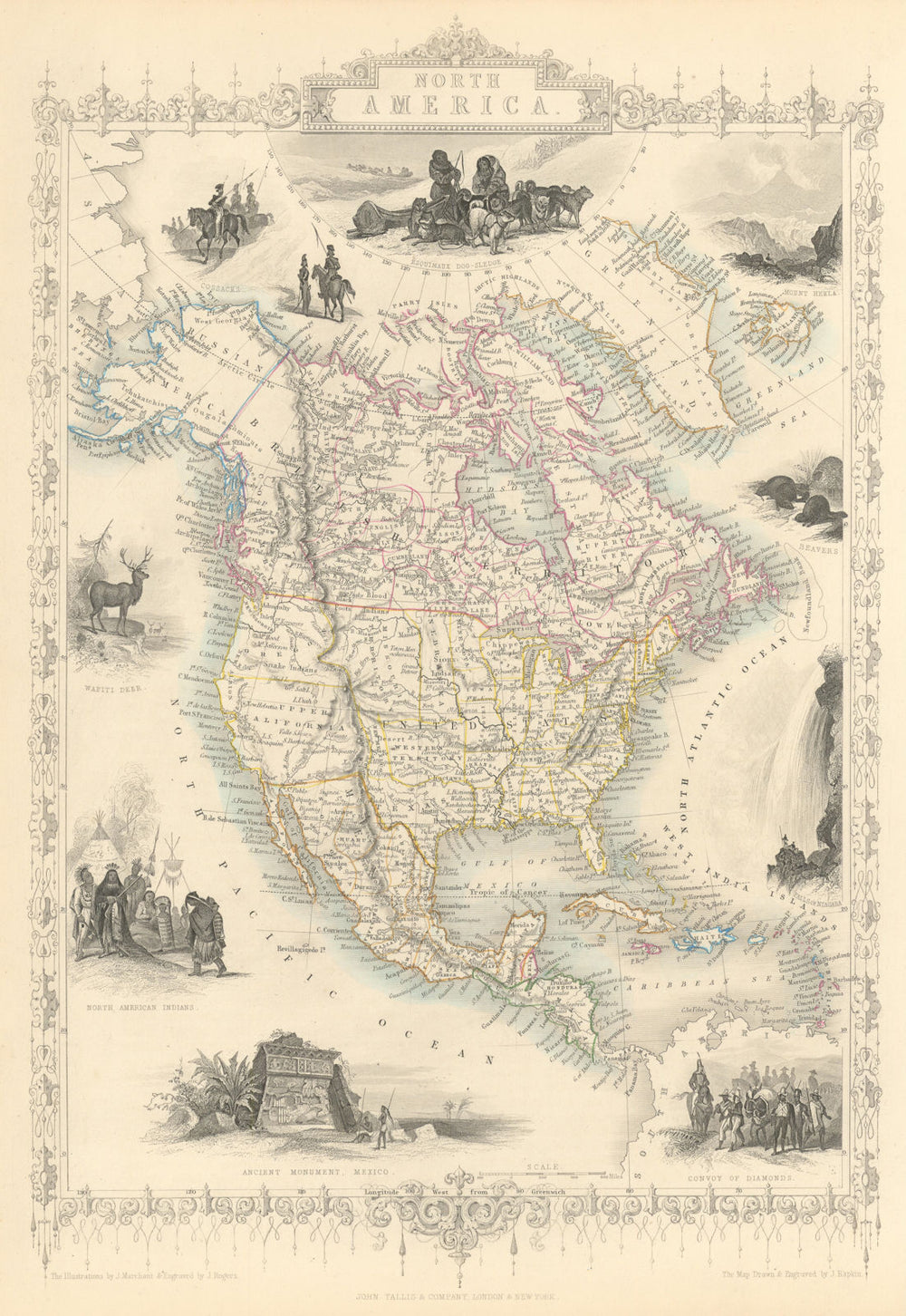NORTH AMERICA. 31 US states. Texas with Republic border. TALLIS/RAPKIN 1851 map
