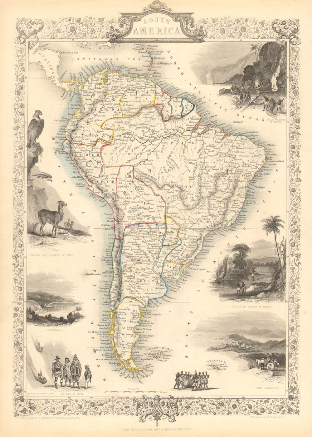 SOUTH AMERICA. Peru–Bolivian Confederacy. Gran Colombia. TALLIS/RAPKIN 1851 map