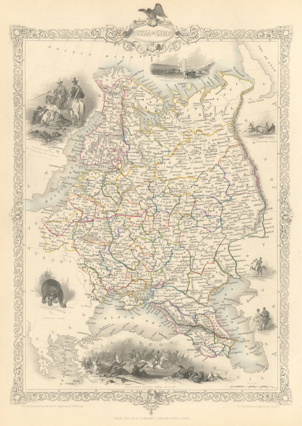 RUSSIA IN EUROPE. Oblasts.Ukraine Baltics Finland Poland.TALLIS/RAPKIN 1851 map