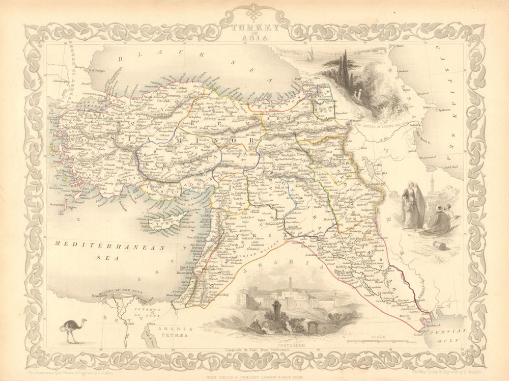 TURKEY IN ASIA. Cyprus Levant Iraq Kurdistan. Ottoman. TALLIS/RAPKIN 1851 map
