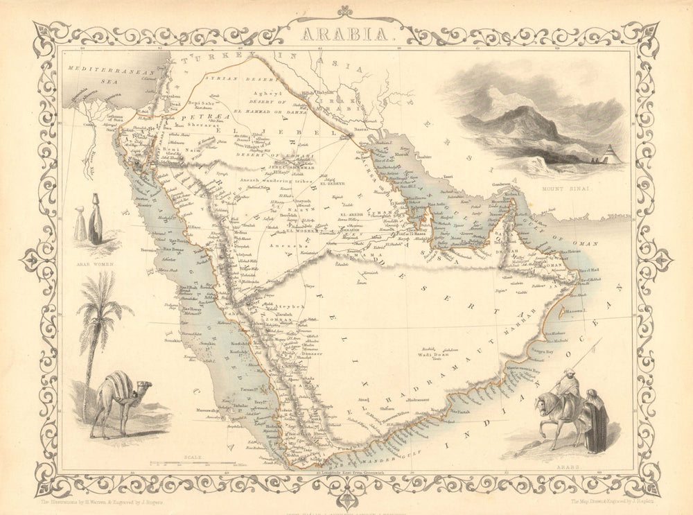 ARABIA. Deba (Dubai) Abothubi (Abu Dhabi) Oman Kuwait. TALLIS/RAPKIN 1851 map