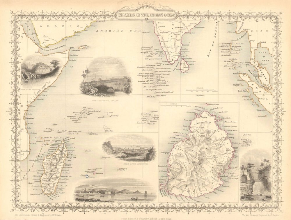 INDIAN OCEAN ISLANDS. Mauritius Seychelles Madagascar MV.TALLIS/RAPKIN 1851 map