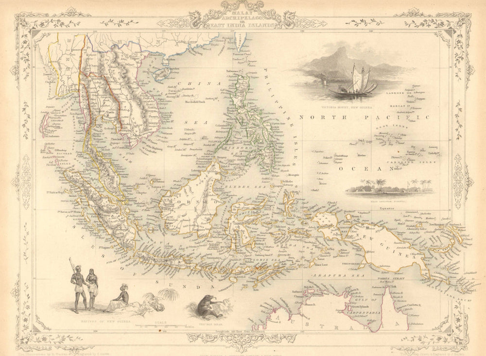MALAY ARCHIPELAGO/EAST INDIA ISLANDS. Philippines Indies.TALLIS/RAPKIN 1851 map