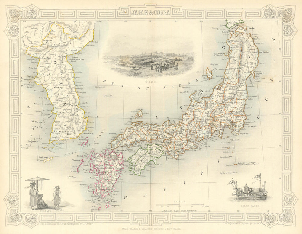 'JAPAN & COREA'. Yedo (Tokyo) King-ki-Tao (Seoul). Korea.TALLIS/RAPKIN 1851 map