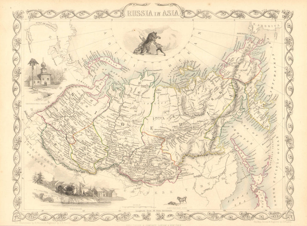 RUSSIA IN ASIA. Oblasts Districts.Siberia Urals Far East.TALLIS/RAPKIN 1851 map