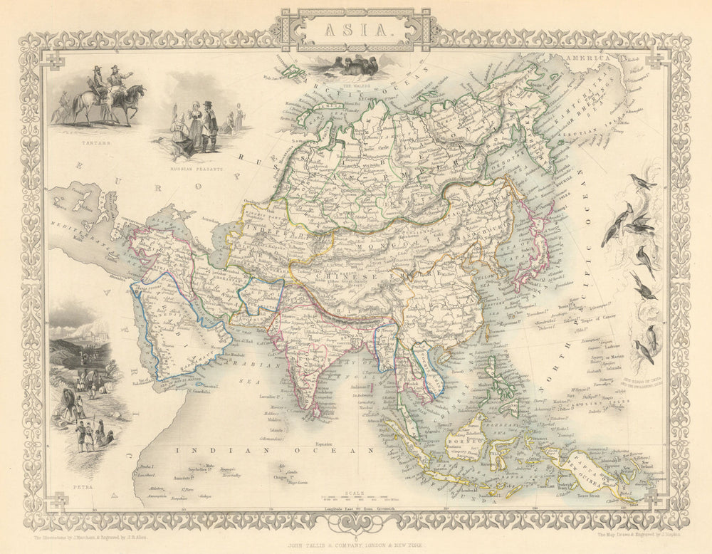 ASIA. Tartary Siam Persia Cabool Cochinchina East Indies.TALLIS/RAPKIN 1851 map
