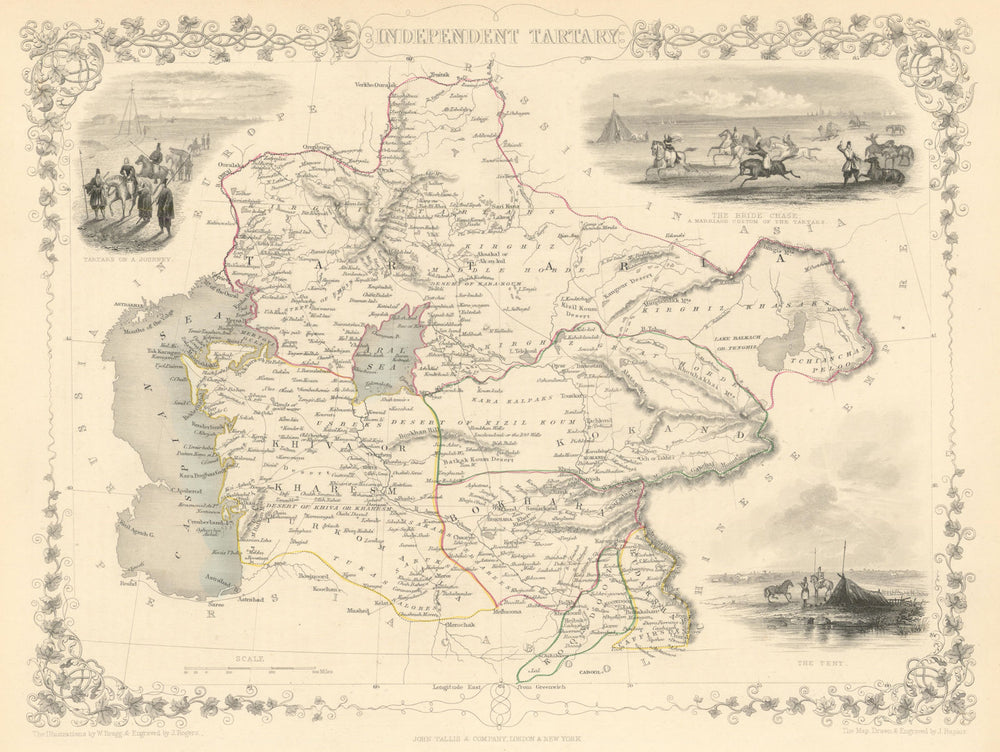 INDEPENDENT TARTARY'. Khiva Bokhara Kokand Central Asia.TALLIS/RAPKIN 1851 map