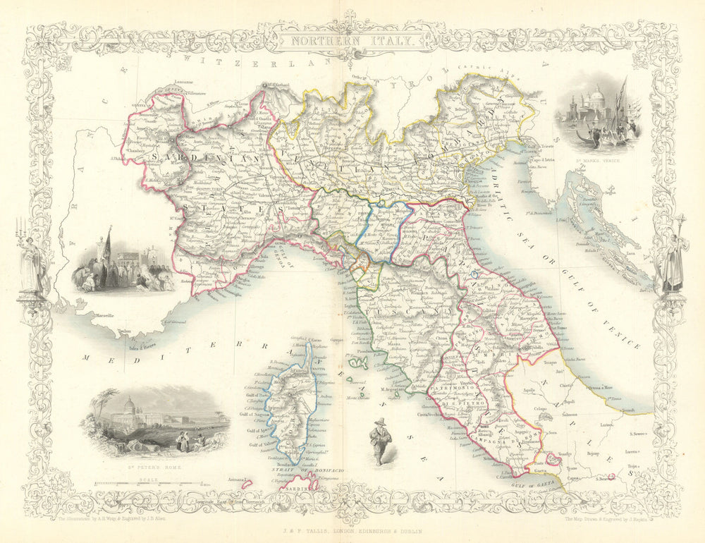 ENGLAND & WALES. London Newcastle Doncaster races views. TALLIS/RAPKIN 1851 map