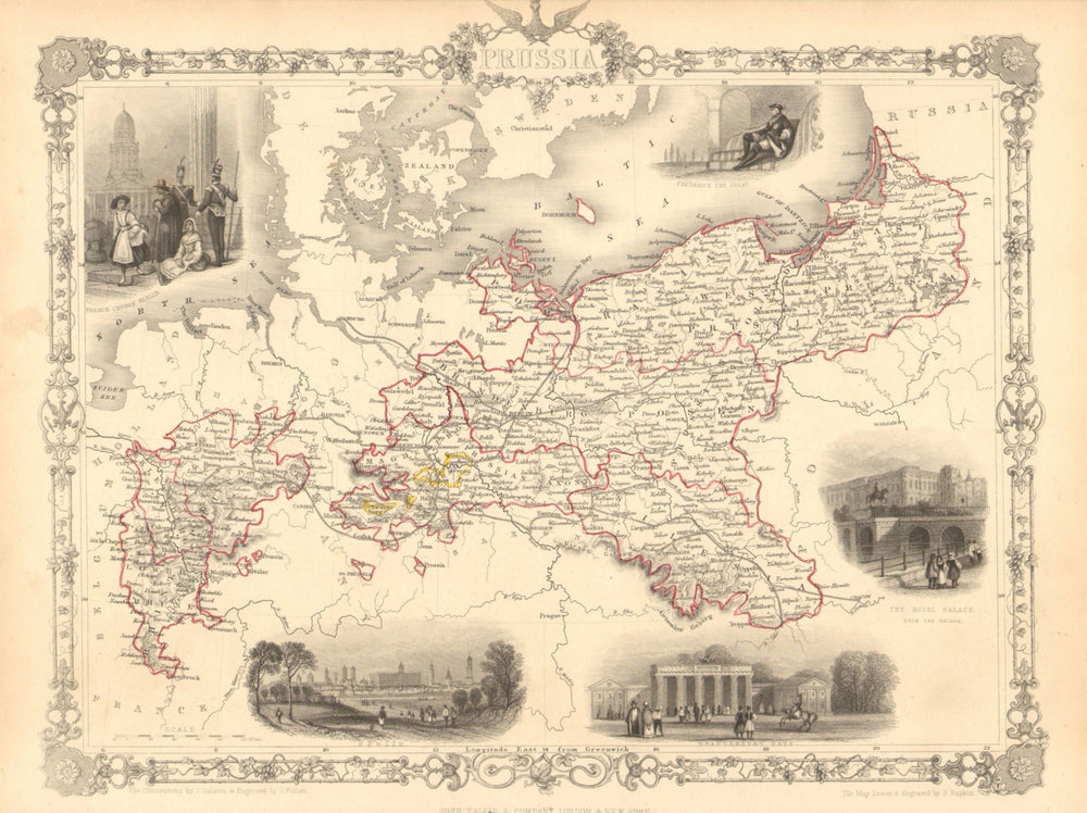 PRUSSIA. Views of Berlin, Brandenburg gate &c.TALLIS/RAPKIN 1851 old map