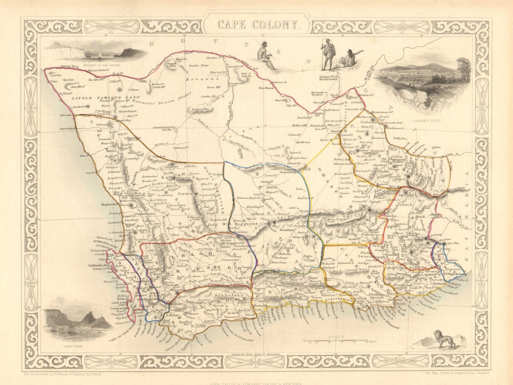 CAPE COLONY. Cape Town & Grahamstown views. South Africa.TALLIS/RAPKIN 1851 map