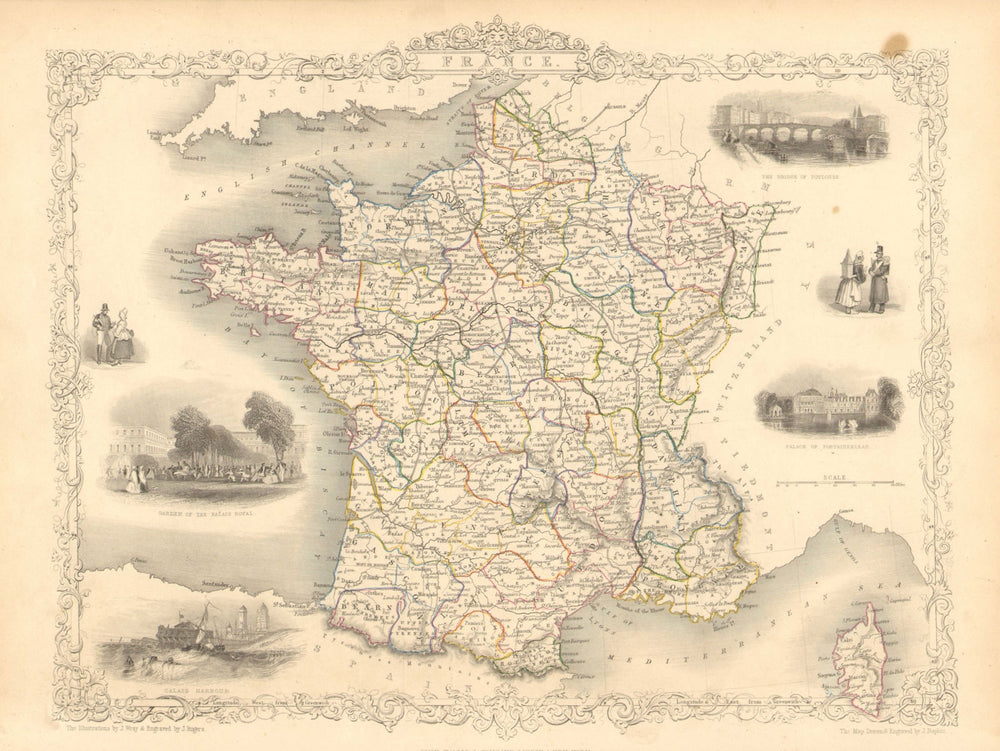 FRANCE. Provinces. Without Comté de Nice & Savoy/Savoie. TALLIS/RAPKIN 1851 map