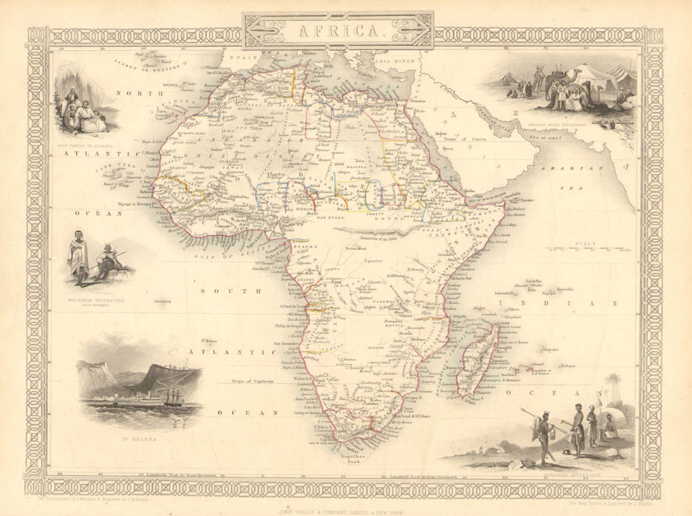 AFRICA. Shows Mountains of Kong/the Moon. Caravan routes.TALLIS/RAPKIN 1851 map