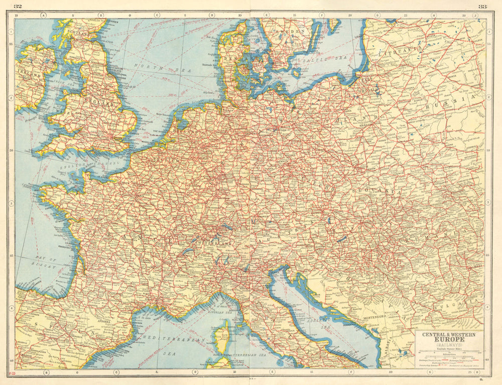 EUROPE RAILWAYS. double & single track. Narrow gauge. Steamship routes 1920 map