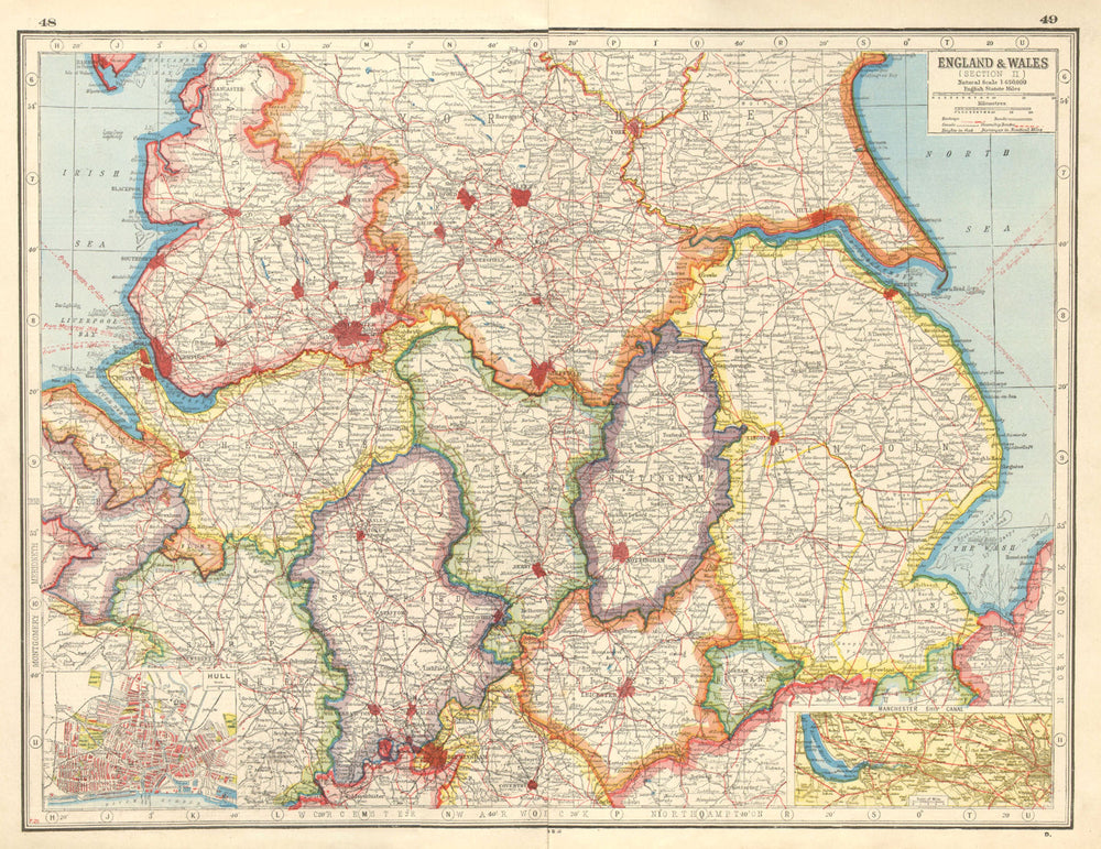 ENGLAND NORTH & MIDLANDS. Inset Hull; Manchester Ship Canal.HARMSWORTH 1920 map
