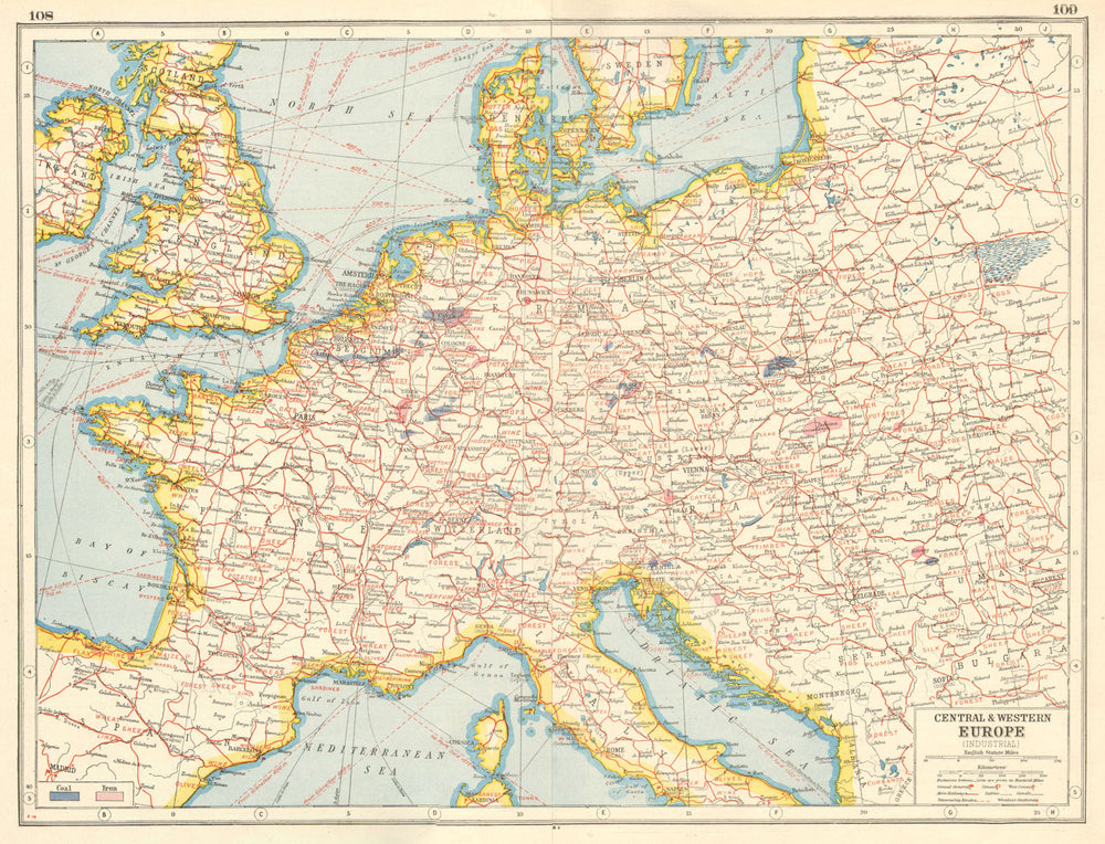 EUROPE. INDUSTRIES. Coal & Iron deposits. British consuls. Railways 1920 map