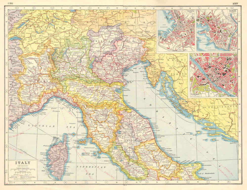 ITALY NORTH. Provinces railways roads. Trieste Genoa Florence plans 1920 map