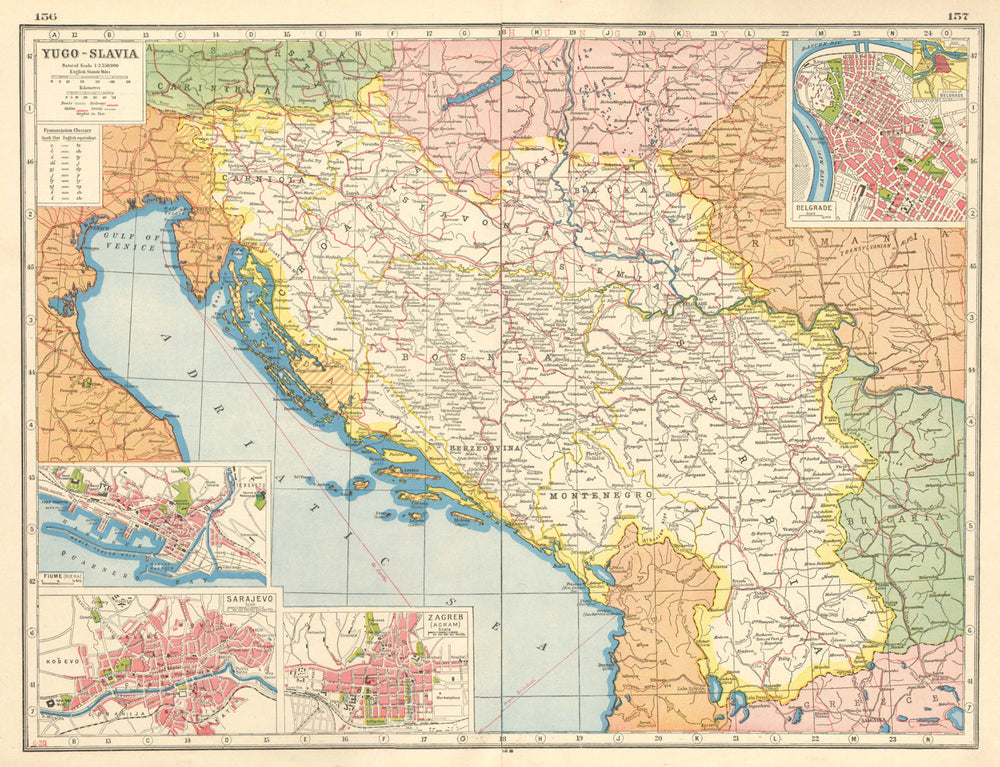 YUGOSLAVIA. Fiume Sarajevo Zagreb Belgrade. Disputed/Italian territory 1920 map