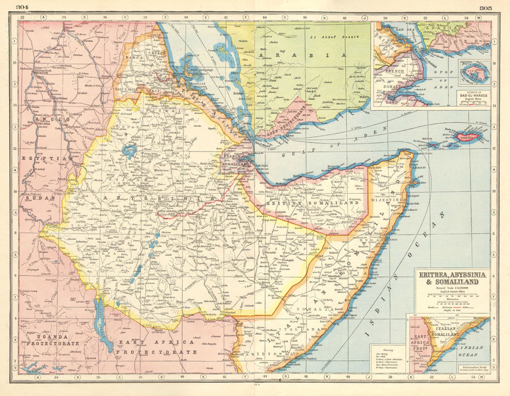 EAST AFRICA. Eritrea Abyssinia British Italian French Somaliland Aden 1920 map