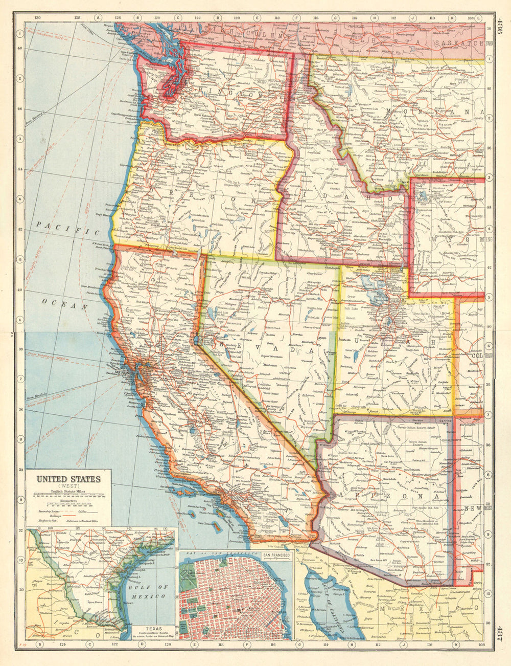 USA WEST. California AZ UT NV WA OR ID. San Francisco. United States 1920 map