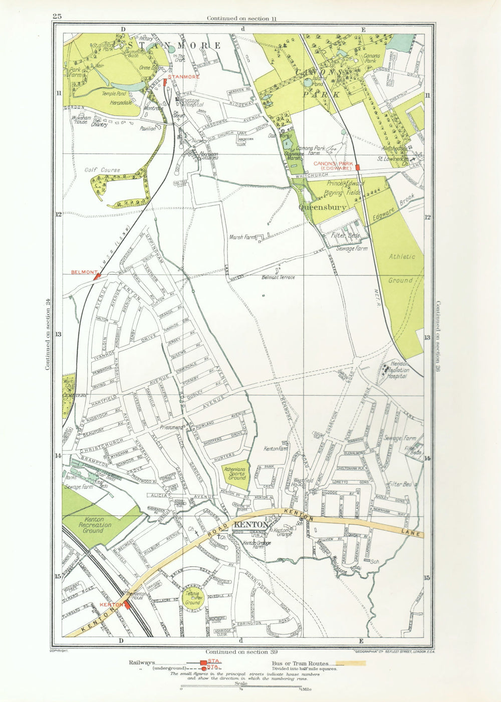 KENTON. Belmont Stanmore Canons Park Edgware 1933 old vintage map plan chart