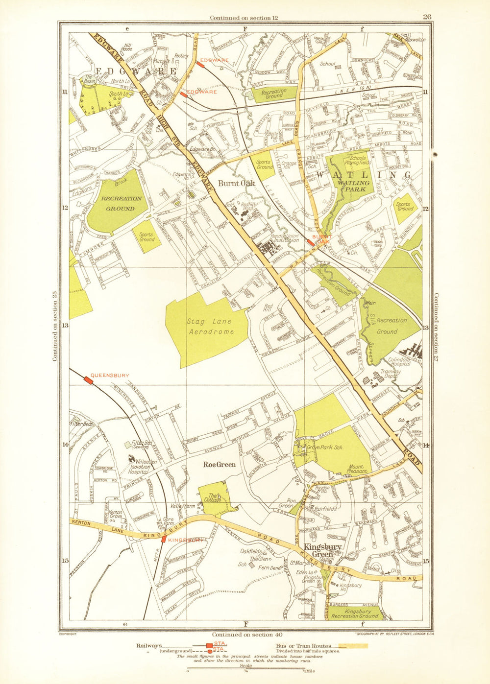 EDGWARE. Burnt Oak Kingsbury Green Queensbury Stanmore Watling Roe Grn 1933 map